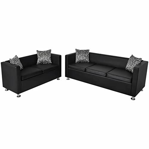 Keketa 3-Sitzer und 2-Sitzer Sofa Couch Loungesofa Relaxsofa Relaxcouch Moderner Multifunktionale Sofa für Wohnzimmer Schlafzimmer Kunstleder Schwarz