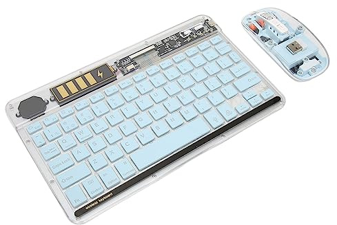 Bewinner Clavier et Souris Bluetooth sans Fil, Clavier et Souris Rechargeables à Double Mode rétroéclairé RVB, Clavier Transparent Prenant en Plusieurs Appareils pour
