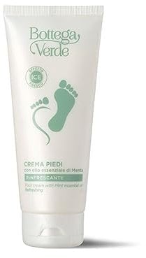 Bottega Verde - Erfrischende Fußcreme, 100 ml, mit ätherischem Minzöl und Reisstärke, Linderung und Wohlbefinden für müde Füße, erfrischend und saugfähig
