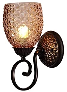 MIMMIC European Fashion Simple Wrought Iron Wall Lamp Victoria Villa Single Head Indoor Bed Fabric Antique Edison Glass Staircase Modern Anti-Rust Wall Lamp Durable