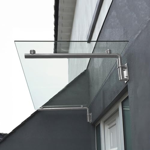 Toldo de Cristal 120cm x 80cm en Acero Inoxidable para Puertas Externas Marquesina Puerta Exterior Cobertizo Funda Cubierta para Puerta con llave Soportes Abrazaderas + Pernos GRATIS Glass Door Canopy