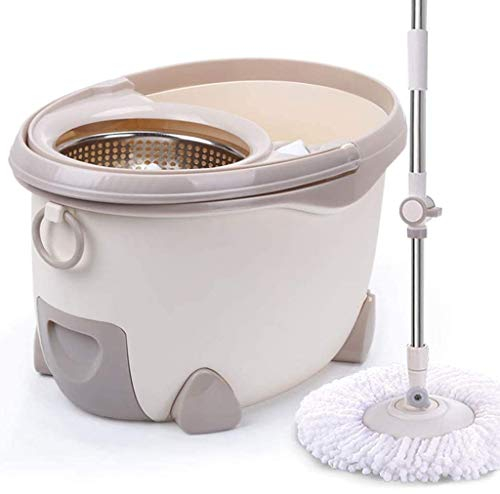 Spin Mop Sistema de Cubos para trapeador de Piso de 360 ° con Cabezales de trapeador de Microfibra, Mango Ajustable de Acero Inoxidable, hogar Madera Dura, Laminado y Azulejos