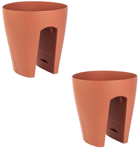 Engelland 2 x Blumentopf für Balkon-Geländer, Farbe: Rotbraun, Blumenkasten, Balkonkiste, 9 Liter, Kunststoff, Außenbereich, B Ø 29 x H 30 cm
