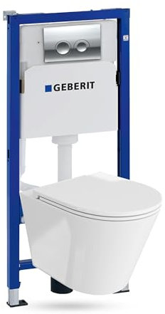 Lavita Duofix Basic Vorwandelement + Wand Tiefspül WC Galve Weiß Spülrandlos + WC Sitz + Bedienplatte Delta 25 Verchromt Knopf Komplettset Unterputz Spülkasten Toilette Komplett Sett WC