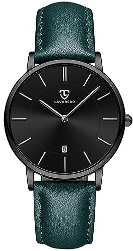 aswan watch Flache Herren Analog Quarz Armbanduhr mit Lederarmband, Datum, 2 Zeiger, 39 mm Gehäusegröße