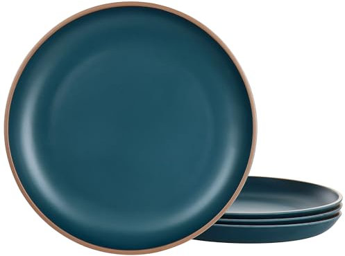 Gibson Home Rockabye Melamine Dinner Plate, Set of 4, 10.7-inch Diameter, Matte Teal, 136601.04