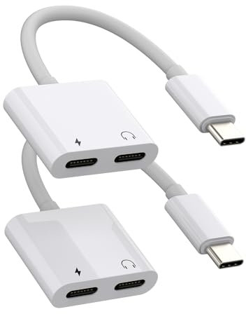Adaptador de auriculares USB-C (2 en 1) DAC Dual Type C Jack Charge Aux Audio Splitter Cable para Apple iPhone15 Pro Max Plus para iPad Pro Air Mini Cable de carga Dongle Accesorios compatibles con