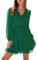 CUPSHE Damen Kleid V Ausschnitt Wickeloptik Transparente Lange Ärmel Blumenmuster Freizeitkleider Wrap Mini Dress Hunter Green M