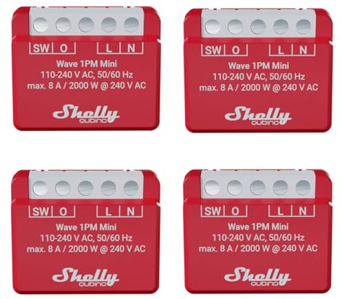Shelly Qubino Wave 1PM Mini | Pack of 4 | Z-wave Smart Switch Relay, 1 Channel 8 A with Power Meter | Home Automation | iOS Android App | Low Power Consumption