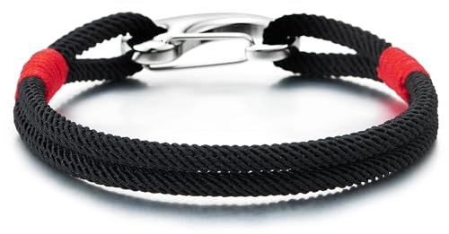 COOLSTEELANDBEYOND Hombre Deportivo Algodón Pulsera Marina Yate Cuerda con Acero Inoxidable Mosquetón Grillete Cierre, Náutico Marinero