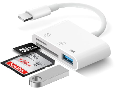 SD Kartenleser iPhone, SD Kartenleser für iPhone iPad Speicherkartenleser Adapter für iPhone Kamera Kartenleser mit SD/Micro SD iPhone SD-Kartenleser USB OTG Adapter SD Card Reader iPhone, Plug & Play