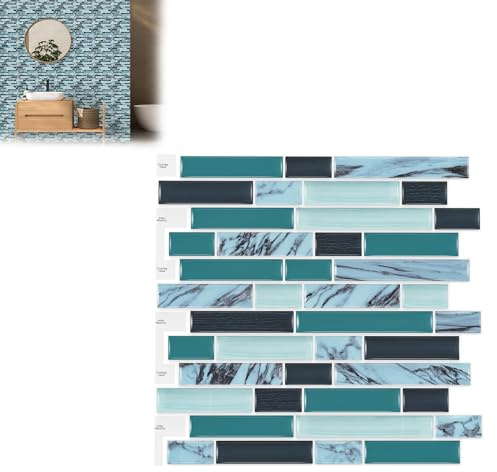 YRHome Lot de 10 feuilles de carreaux adhésifs 3D autocollants pour carrelage autocollants auto-adhésifs pour la cuisine Stickers de carreaux 3D marbre clair bleu Backsplash carreaux 30x30 cm étanche