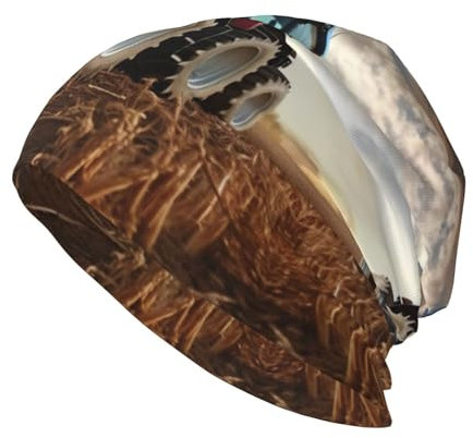 JEKYDOSD Erwachsene Strickmütze mit Traktor-Motiv, Stretch, Kopfbedeckung, Beanie-Mütze, Schwarz, Schwarz, Einheitsgr��e