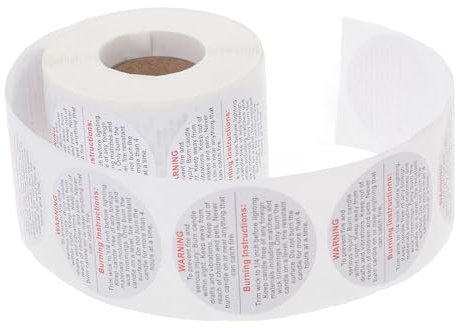 EXCEART 500 Stück Kerzen-Warnaufkleber 3.8 Cm Rund Selbstklebende Sicherheitsetiketten Für Kerzengläser Und Votivkerzen Wasser- Und Ölbeständig Ideal Für Diy Kerzenherstellung