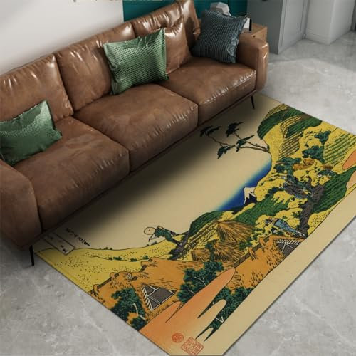 FEIPUHOME Art Japanische Herbstlandschaft Bereich Teppiche unter Meguro berühmte Malerei Drucke Teppiche für das Bett rutschfeste niedrigflorige Innentürmatte 200x300cm
