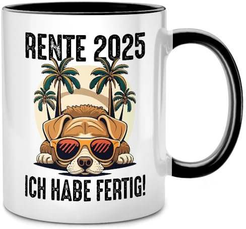 Seness Rente 2025 Ich habe fertig lustige Tasse mit Spruch, Ruhestand Geschenk für Mann Frau, Rentner Rentnerin Geschenkideen, Abschiedsgeschenk Kollegen, Pension Renteneintritt Oma Opa (Hund)