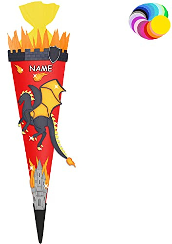 alles-meine.de GmbH Bastelset - Schultüte Farbe & Größe wählbar 70/85 / 100 cm - Drache - inkl. Name - Farbe frei wählbar - Bastelschultüte - Zuckertüte zum selber Basteln ..