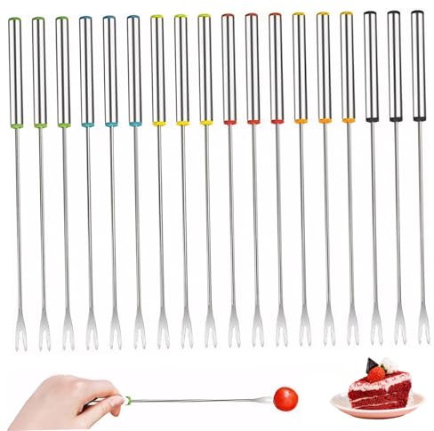 Fondue Forks 9,5 Zoll Edelstahlgabeln 18 PCS Bunte Fondue Sticks mit Griff Fondue Käse Fondue Set für Schokoladenbrunnen Barbecue für Schokoladenbrunnen, Grillen