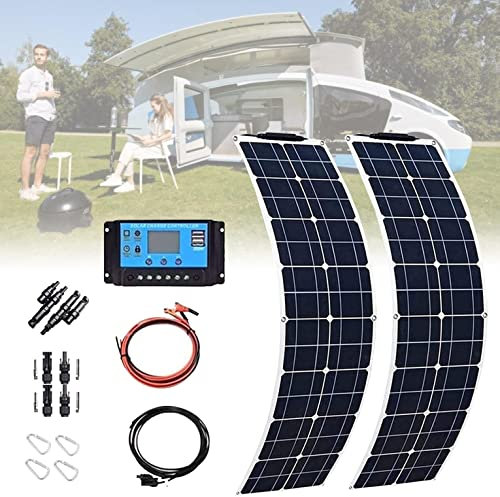 Panneau Solaire Monocristallin 400w 600w 800w 1200w Avec Contrôleur, Kit De Système Solaire Module Photovoltaïque Pour Caravane, Camping-car, Bateau Et Surfaces Inégales,2×200W