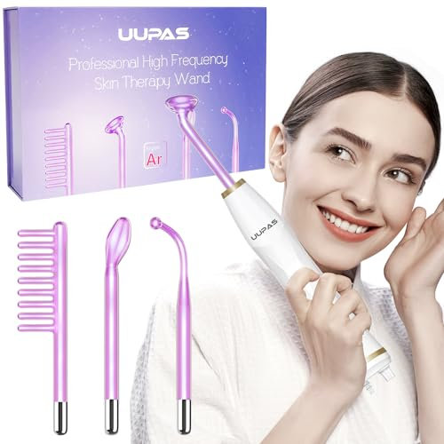 High Frequency Wand - UUPAS Professional 4 Argon High Frequency Facial Machine - Portable HF Violet Light Therapy Wand for Skin Tightening, Spot Wrinkle Reduction, Acne, Hair Growth Facial Massager