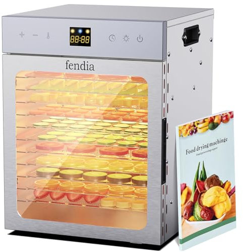 Jerky Food Dehydrator, 12 Stainless Steel Trays, 1200W Fruit Dehydrator, 24 Hour Timer & 180°F Temperature Control, Protection Against