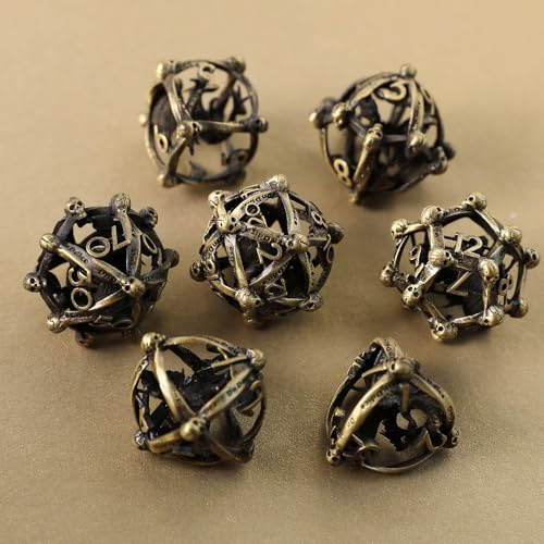 Metall DND Würfel Set 7 Hohler 3D Drache DND Würfel Hohl Polyeder Würfel D20 D12 D10 D% D8 D6 D4 für Dungeons & Dragons RPG Brettspiele Tischspiele RPG MTG Spiele
