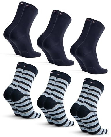 DANISH ENDURANCE 6 Paar Socken Bio-Baumwolle, Businesssocken, Socken für Freizeit, Unisex, für Damen & Herren Mehrfarbig (3xSchwarz, 3xSchwarz Gestreift) 43-47