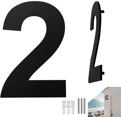 Edelstahl Hausnummer Anthrazit Schwarz Hausnummern Haus House Nummer 152mm/6in Hausnummer Massivem Rostfrei Wetterfestes Korrosionsbeständig Hausnummernschild Groß für Außen Briefkasten (Nummer 2)