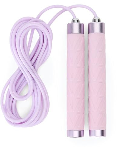 TREXO Corde à sauter ADVANCED violette avec longueurs réglables jusqu'à 275 cm, fabriquée en silicone et acier, corde à sauter avec poignée antidérapante, compacte et durable, idéale pour le fitness