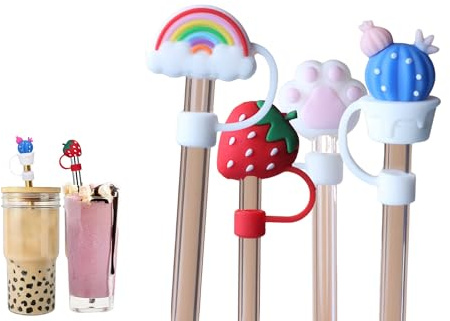 4 Pcs Extra Large Straw Toppers for Boba Straws and Jumbo Straws, Reusable Dust-Proof Straw Covers, Made with Food Grade Silicone, 0.48” & 0.55” (12mm & 14mm) Diameter