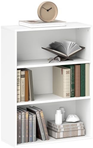 HOMCOM 3-stöckiges Regal mit 2 verstellbaren Böden 60x24x80 cm Weiß | Bücherregal, für Wohnzimmer Büro Schlafzimmer