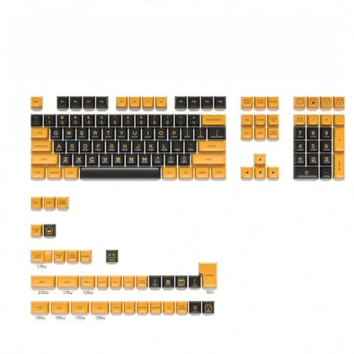 QPSJXN PBT Black und Yellow 142 SA Profile Keycap Set ISO kompatibel mit mechanischen Tastaturen GMK67 K500 87 64(Black and Yellow)
