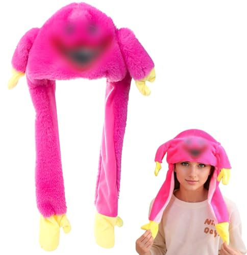 PEXIVOZ Chapeau à Oreilles de Lapin Hugy Wugy Peluche Bonnet Lapin Oreilles qui Bougent pour Fille Chapeau Lapin Oreille qui Bouge Cadeau Drole pour Femme Enfant Pour Cosplay Noël Pâques Fête - Rouge