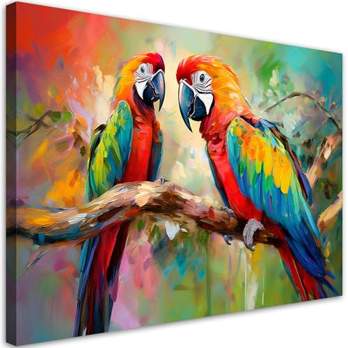 Feeby Wandbild - Wohnzimmer Modern Deko - Papageien Vögel Tiere Bunt - 90x60 1tlg - Bilder Leinwand - Bild auf Leinwand Schlafzimmer - Leinwandbilder für die Wand - Canvas Painting - Fotokunst