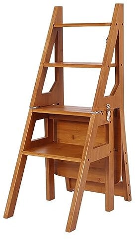 Chaise échelle pliante en bois, escabeau pour adultes, escabeau, chaise de comptoir, escabeau portable en bois à 4 marches, pour adultes, bureau, maison, cuisine, extérieur (couleur : noyer clair)