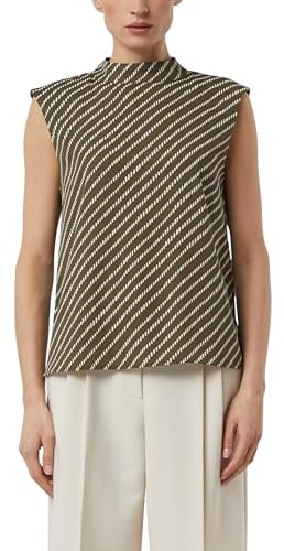 COMMA Damen Bluse – Chiffon, Stehkragen, ärmellos, Gemustert