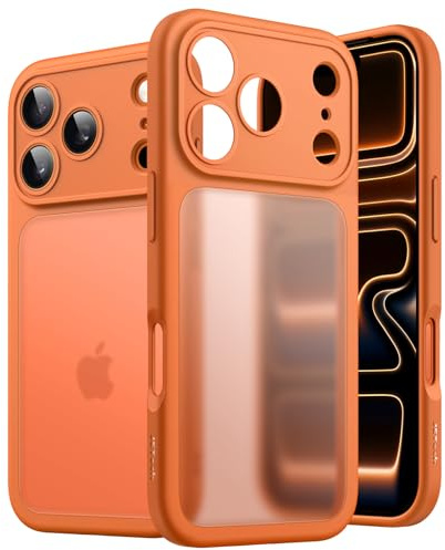 JETech Matt Hülle für iPhone 17 Pro 6,3 Zoll, Stoßfest Militärstandard FallSchutz, Vollständig Kameraschutz, Mattierte Transluzente Rückseite Minimalistische Handyhülle (Orange)