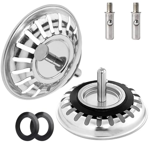 2PC Kitchen Sink Strainer Plug 304 Stainless Steel Thicken for Kitchen Sink,Replacement for Food/Hair Catcher - UK Sinks Hole Diameter (Silver-2P, 80mm)
