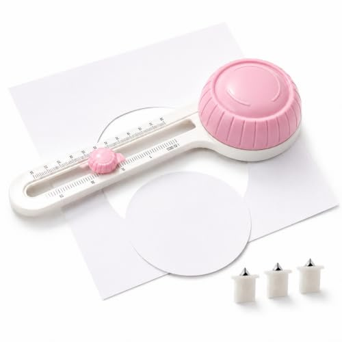Pink Circle Cutter, Adjustable Rotary Paper Cutter, 3 Blades, 4-12.6 Inch | 360° adjustable circle cutter, rotary cutter for paper crafts, circle paper cutter for scrapbooking & card making