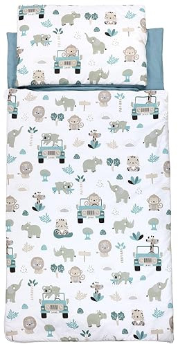 TupTam sacco nanna coperta con cuscino e sacca – sacco a pelo bambini 135×70 cm per asilo, viaggio e casa, Zoo Verde, 70 x 135cm