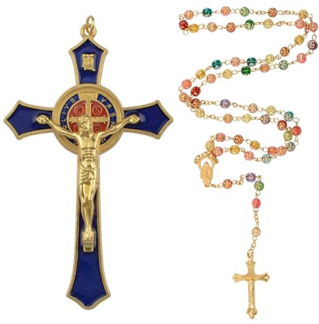 WANDIC 2 Stück blaues Kruzifix-Wandkreuz, Jesus-Kreuz-Halskette für Männer und Frauen, Jesus liebt dich, Dekoration, katholisches Geschenk zur Taufe, Ostern