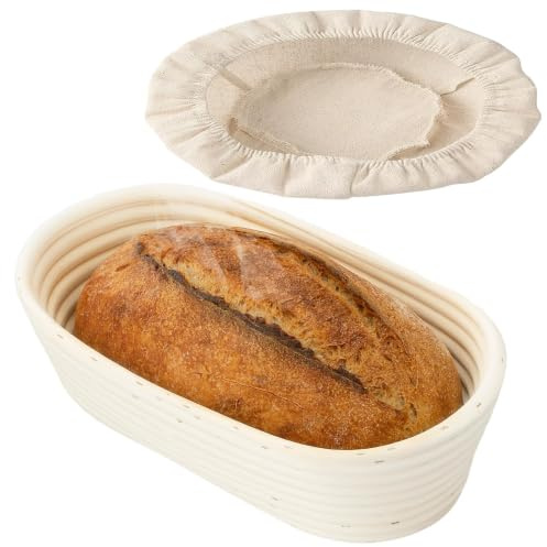 Cesto Fermentación Oval, Banneton para Pan, Cestas de Fermentación de Ratán Hechas a Mano, Cestas de Pan de Ratán Hechas a Mano, con Revestimiento, Canasta de Prueba Con Forro de Lino