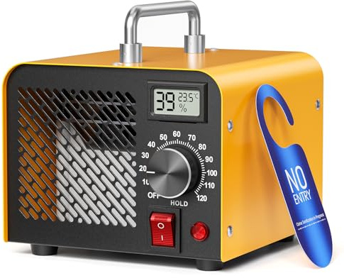 Ozone Generator, 60000 mg/h High Capacity Ozone Machine, Air Purifier with 120 Min Timer, Temperature Humidity Display, Ozone Odor Eliminator Suitable for Home, Car, Office, Garage, Smoke, Pet Odours