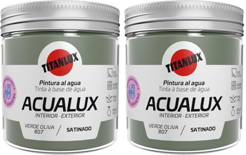 TITANLUX Acualux pintura acrílica multiadherente Satinado Verde Oliva 75 ml (Paquete de 2)