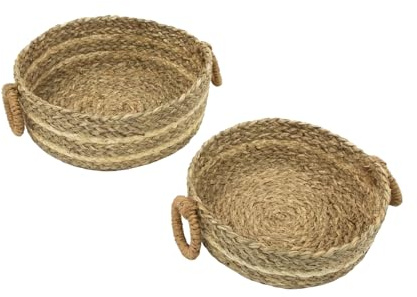 JVL Palma Set of 2 Natural Storage Baskets — Rustic Woven Organizer for Living Room, Closet, or Nursery