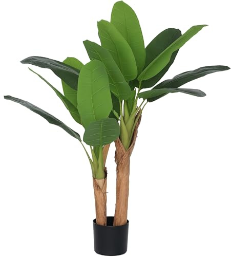 HOMCOM Künstliche Zimmerpflanze 120 cm Bananenbaum Künstlicher Topfbaum mit realistischen Blättern, künstliche Pflanze Grün Dekoration für Zuhause, Büro, Wohnzimmer, Schlafzimmer