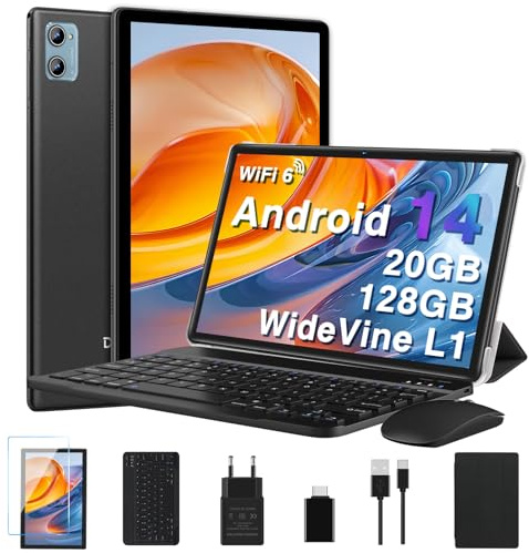 ZIOVO 2026 Tablet 10 Pulgadas con Android 14, Octa-Core, 2.0GHz, 20GB RAM+128GB ROM/1TB TF, 8000mAh, WiFi 5G, Bluetooth 5.0, Pantalla IPS FHD 1280×800, 5+8MP, Tablet con Teclado y Ratón - Negro