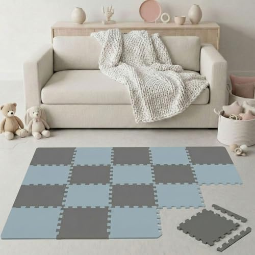 LittleTom Spielmatte Baby Puzzlematte mit Rand - 18 Matten je 30x30 cm Krabbelmatte 180x90 cm Bodenmatte Kinder - Puzzle Teppich Kinderzimmer - EVA Schaumstoff Bodenschutzmatte Spielteppich - BPA-frei