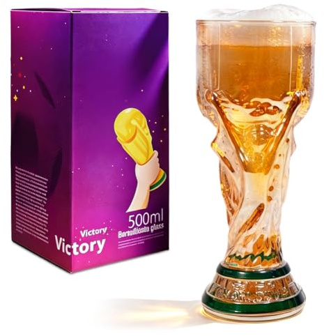 Zinueen Fußball Bierkrug - Fussball WM Pokal Bierkrüge aus Glas, Großer Bierkrug für Fußballparty, Cocktails & Getränke (Transparente Ausführung, 500ml)