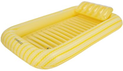 FLAMINGUEO - Colchoneta Piscina - Tanning Pool Tumbona Hinchable - Posavasos Incluido - PVC Resistente - Tamaño Individual - Almohada Desmontable